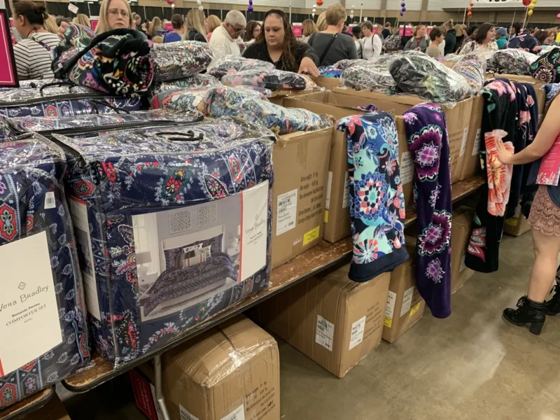 One of the tables inside the Vera Bradley Outlet Sale.