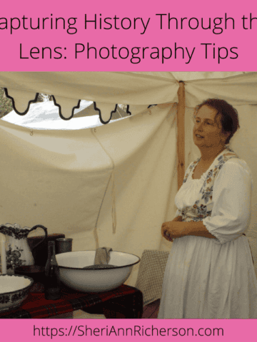 Historical reenactment photography at Sheri Ann Richerson's event showcasing vintage clothing and period storytelling.
