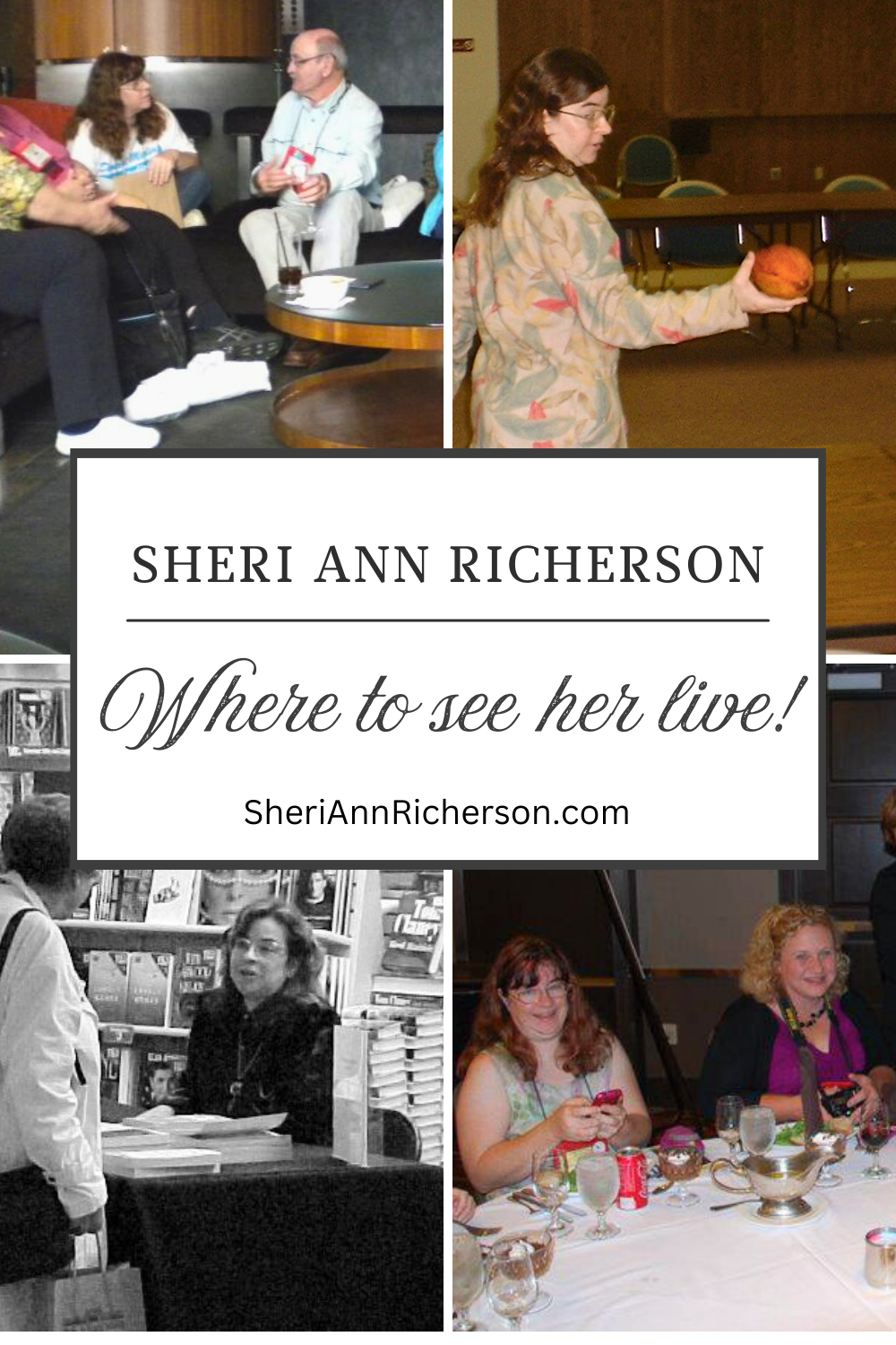 Sheri Ann Richerson interacting with event attendees, speaking at conferences, and hosting book signings.